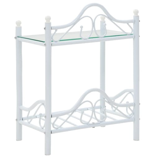 NNEVL Bedside Table Steel and Tempered Glass 45x30.5x60 cm White
