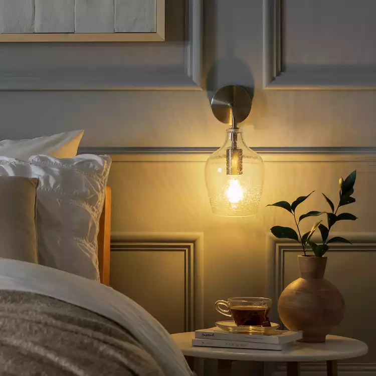 Habitat Abas Chrome & Bubble Glass Wall Light - Satin Nickel