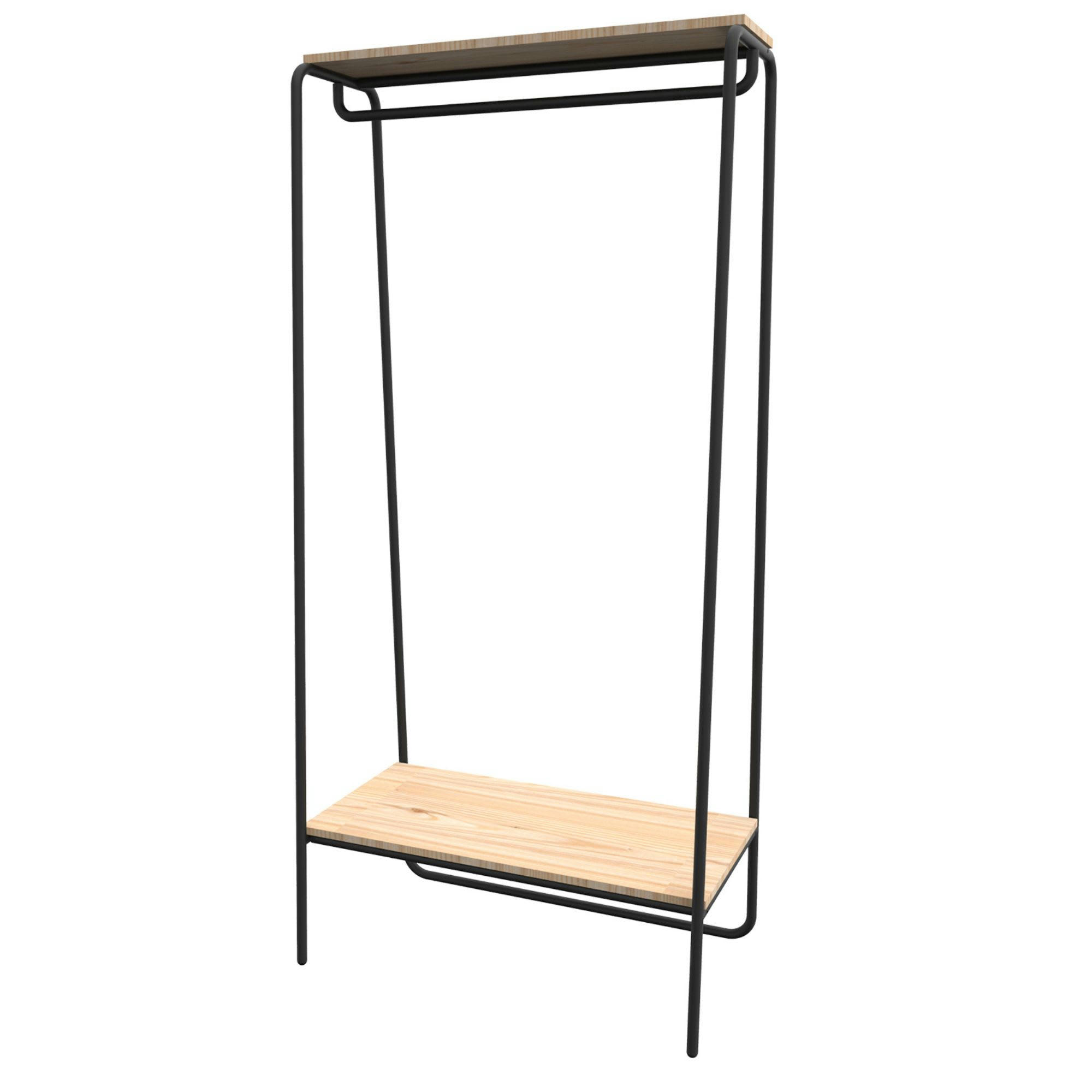 - Armoire penderie étagère en métal et bois noir 80x45x170cm