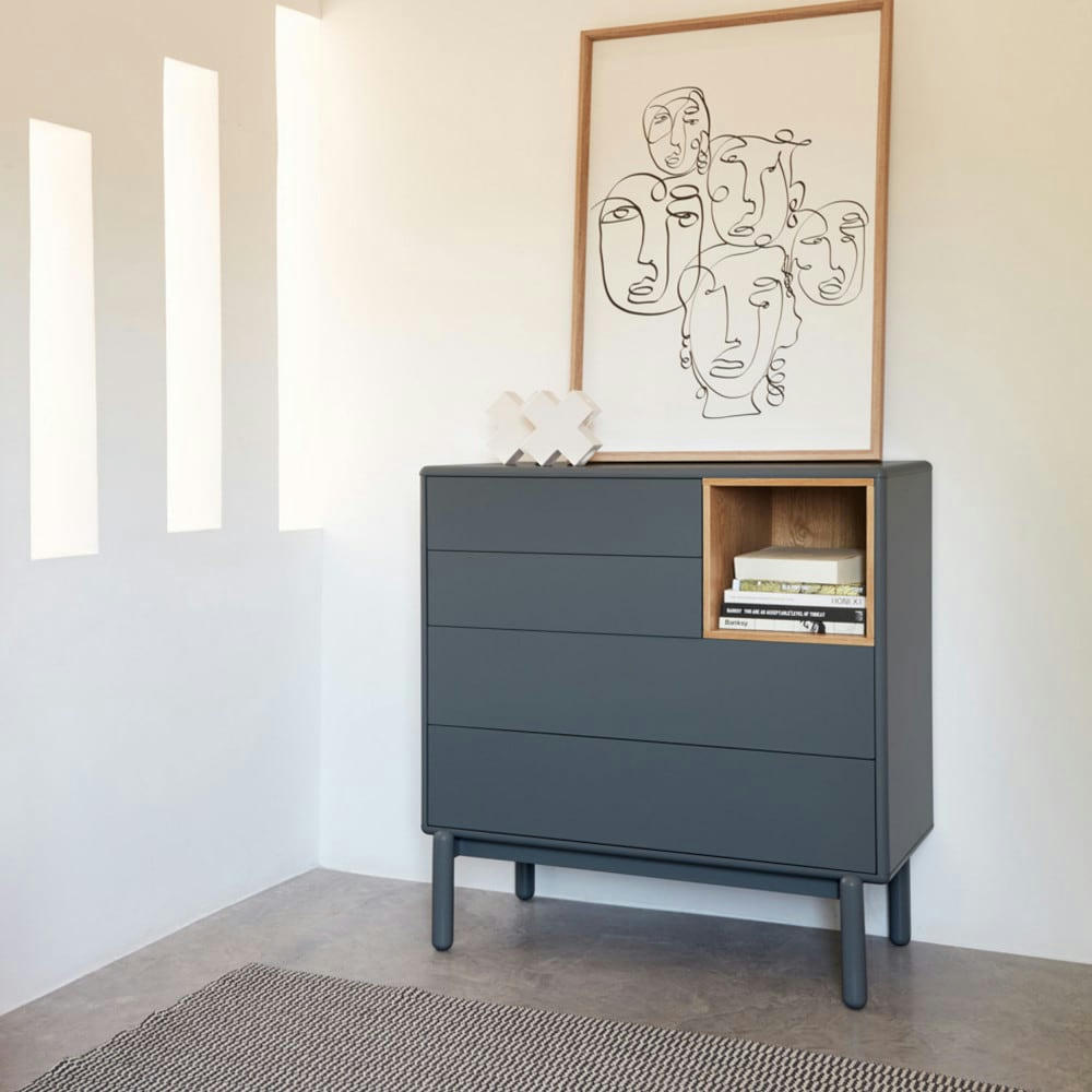 CORVO - Commode 4 tiroirs 1 niche en bois L90xH90cm gris anthracite