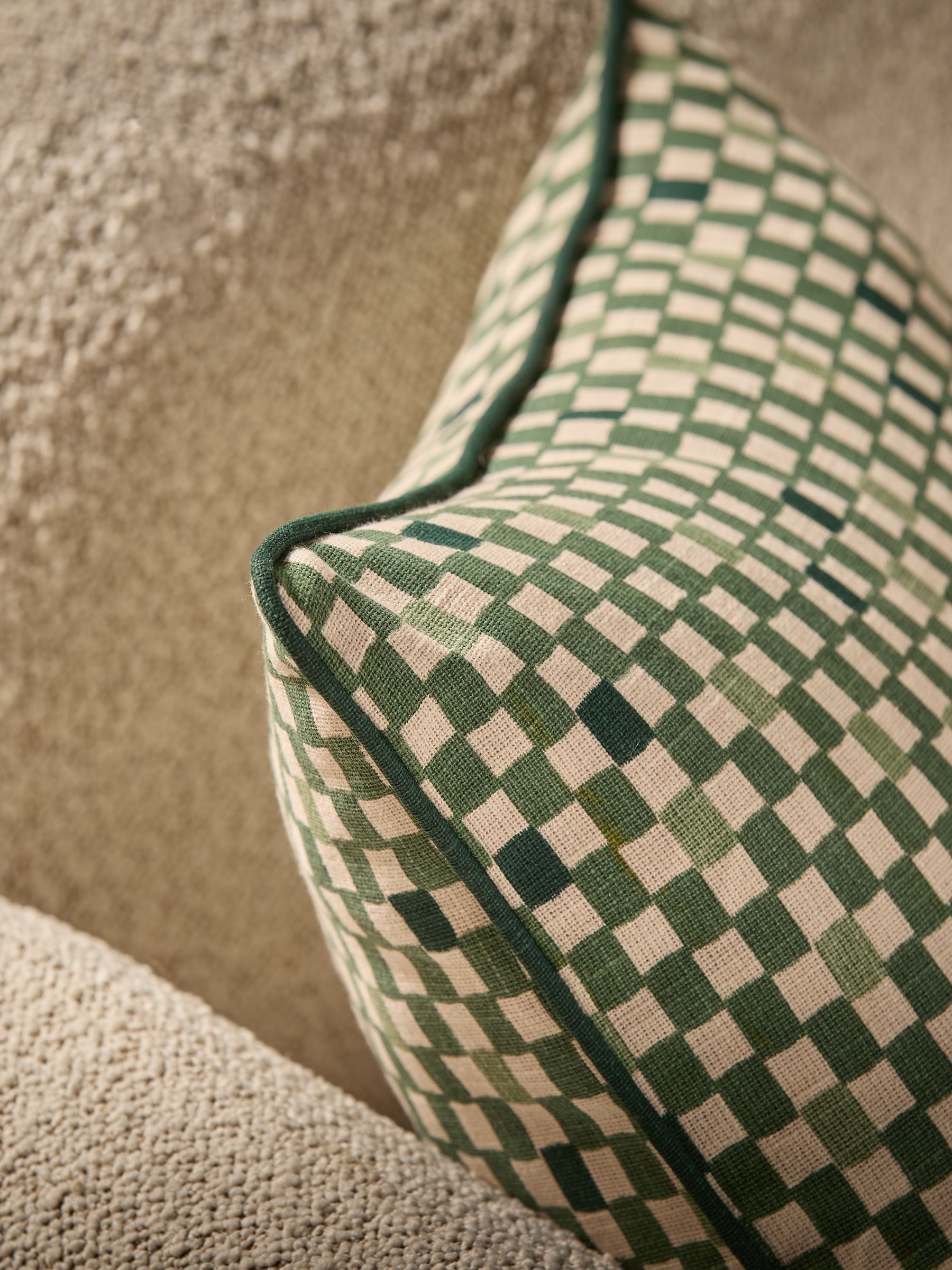 Desi Geo Check Cushion in Green