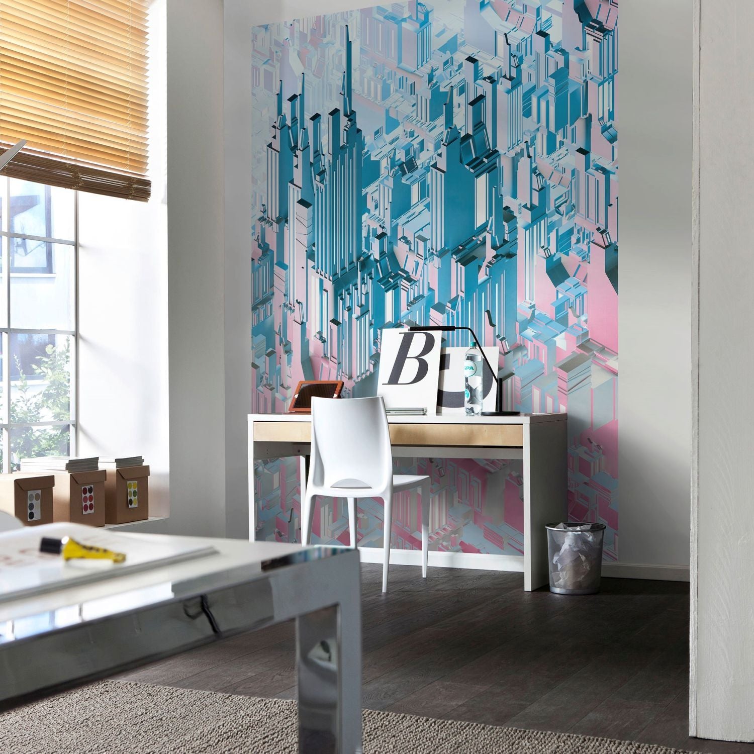 Sanders & Sanders fotobehang dubbelzijdig blauw en roze - 184 x 254 cm - 612274