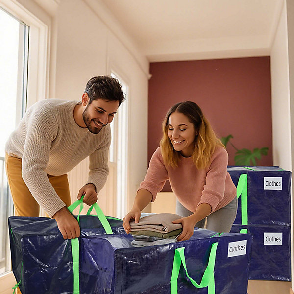 Lot de 5 sacs de demenagement grand format avec sangles et poignee bleu VOUNOT