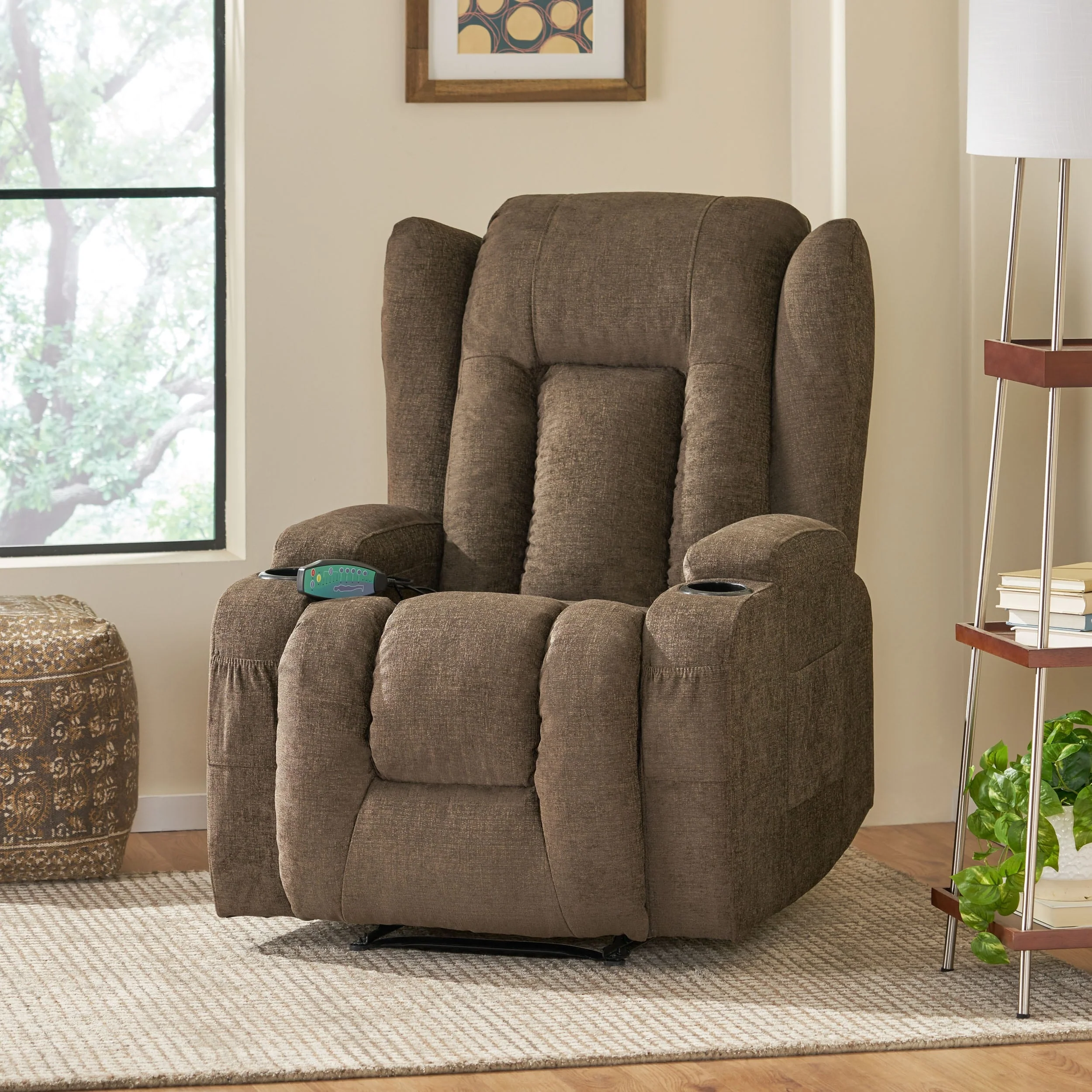 Manual Recliner Chair with 5 Massage Modes, Lumbar Heat, Dual Cup Holders, Remote Control, and Side Storage Pocket