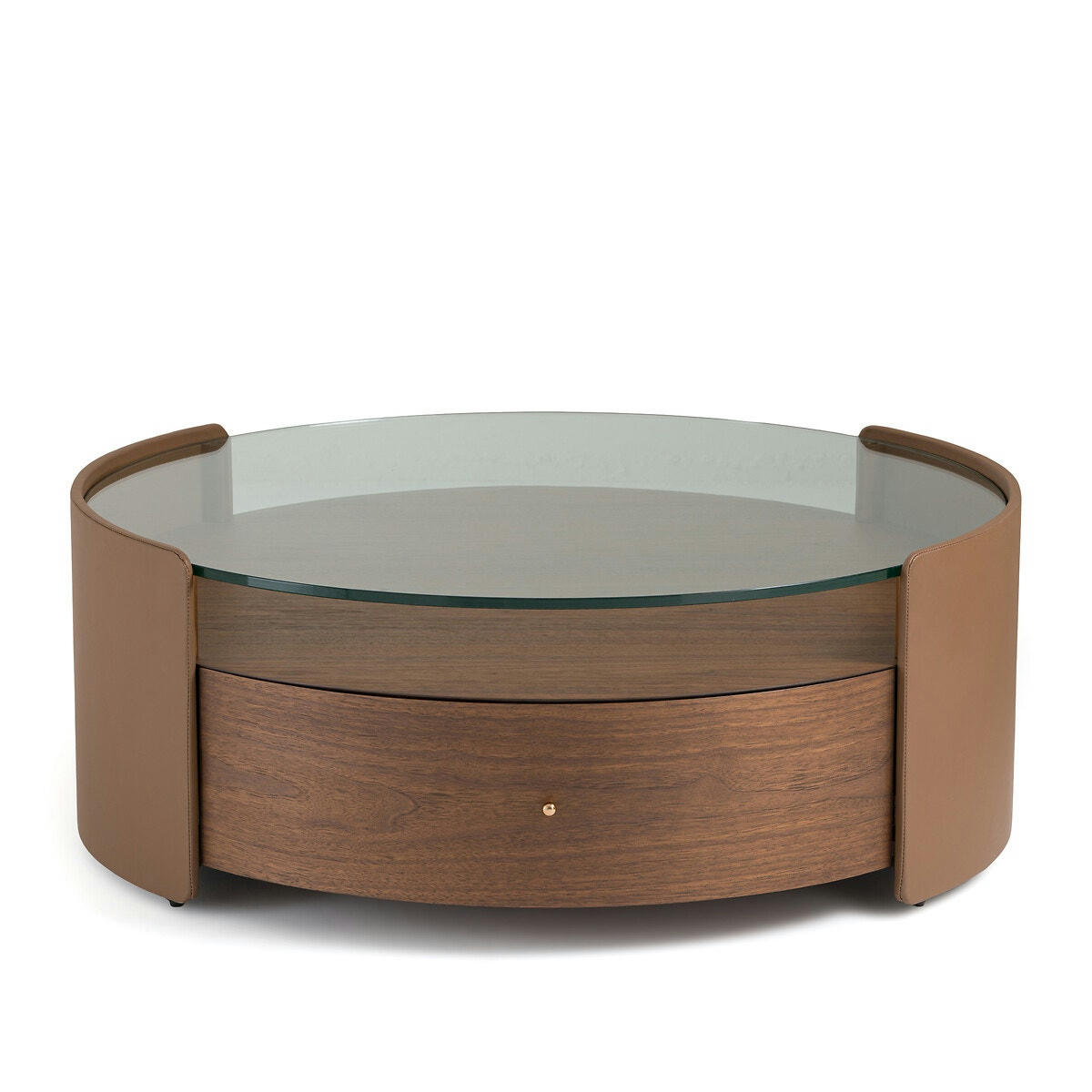 Table basse noyer et cuir, Firmo
