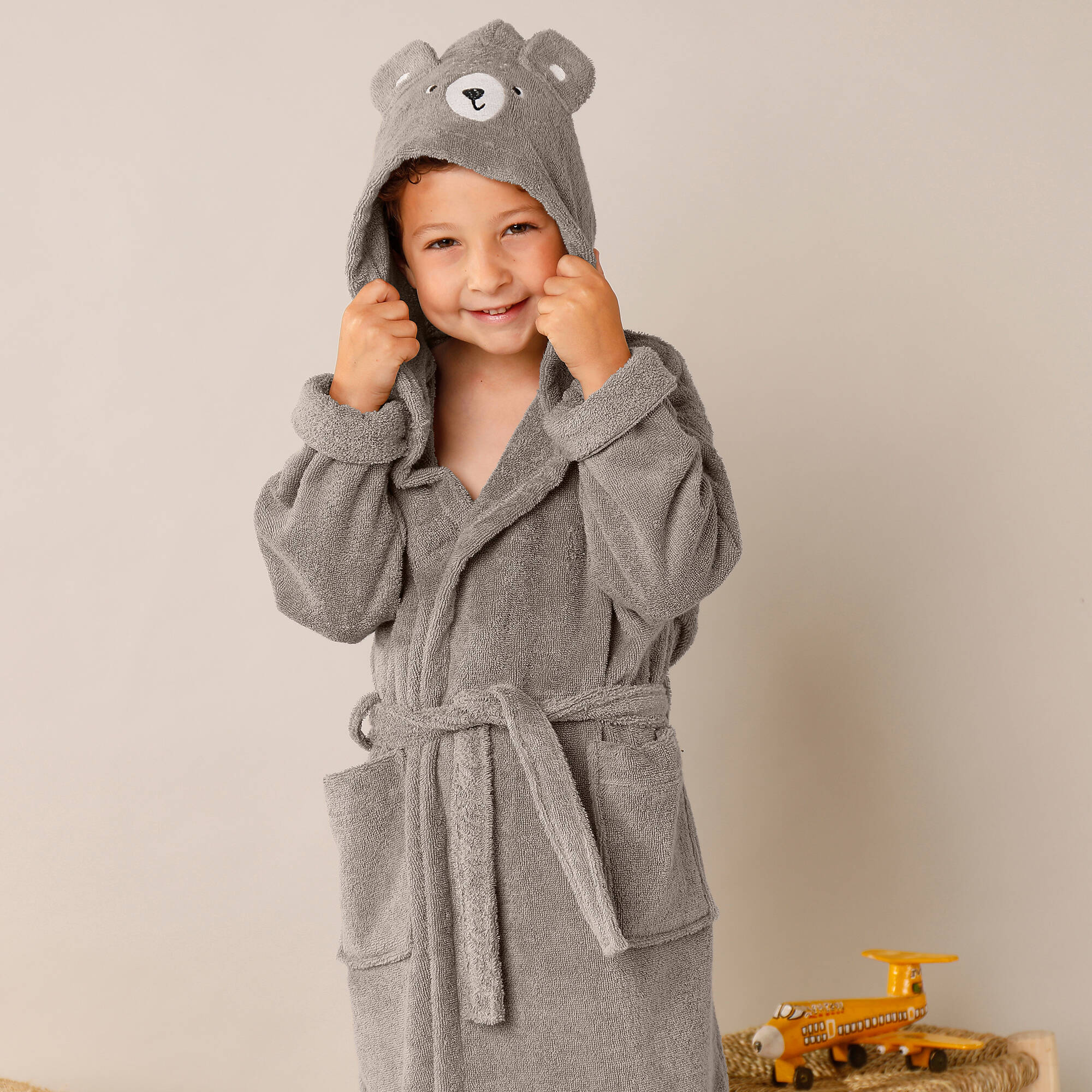 Peignoir de bain enfant ourson à capuche éponge coton - 340 g/m²