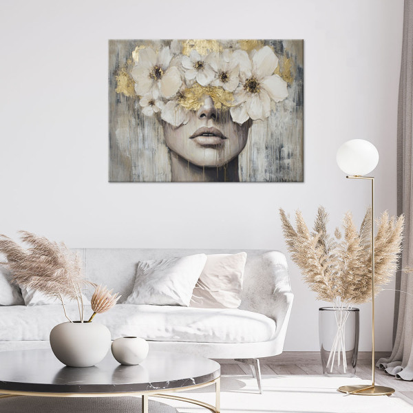 Feeby Obraz na płótnie, Kobieta Kwiaty Złoty Beżowy 60x40