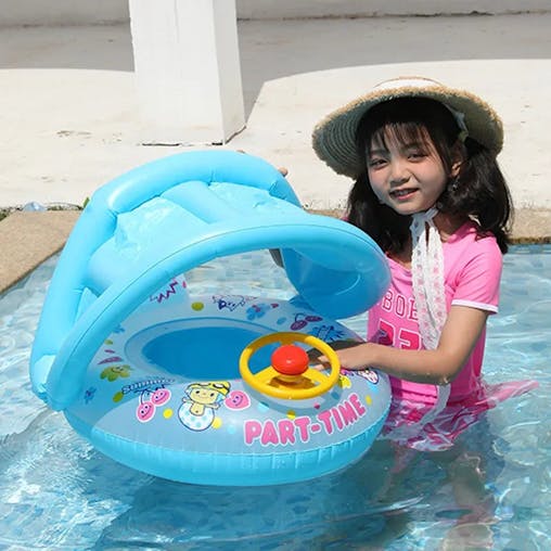 NNEOBA Baby Swim Ring Inflatable Seat with Sunshade(Blue)