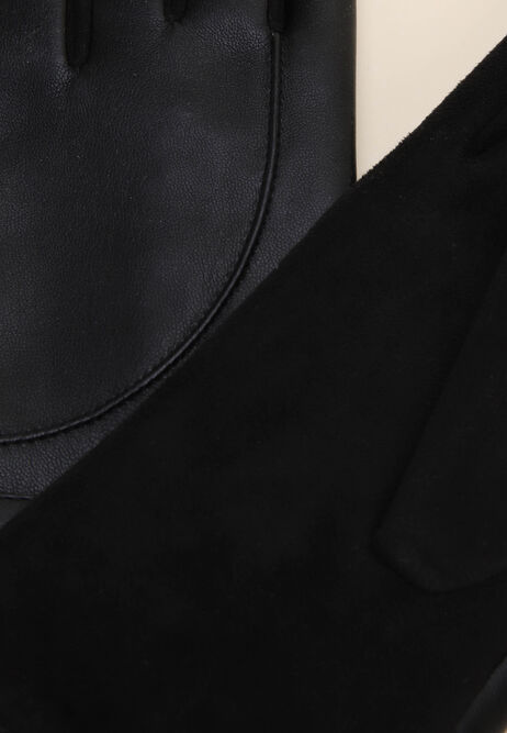 Womens Black PU Two Tone Gloves