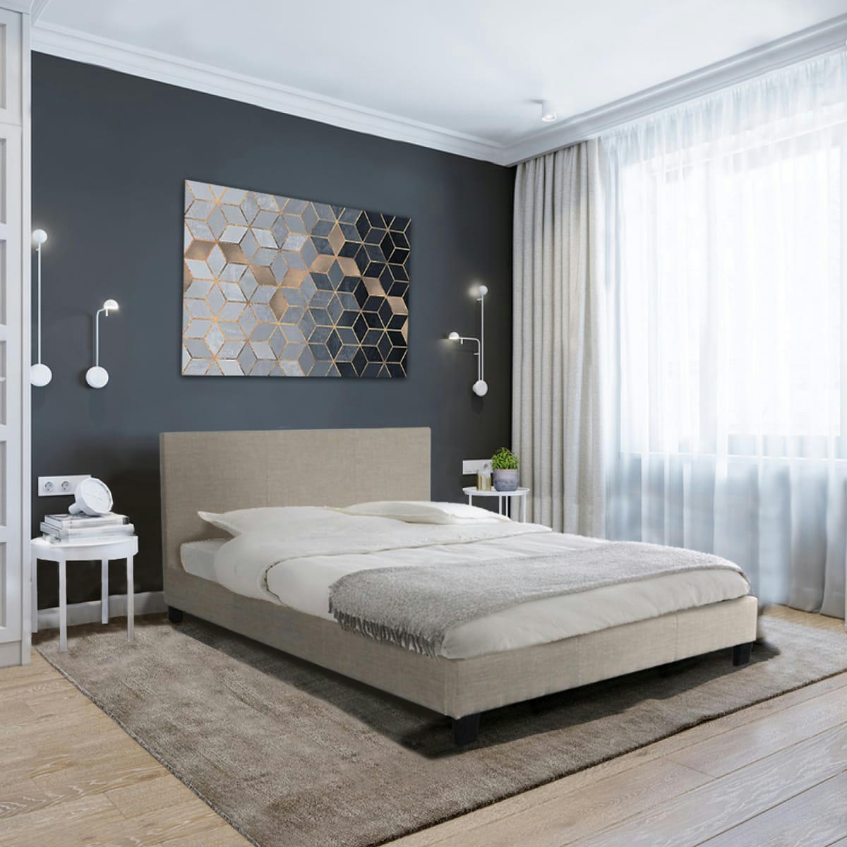- Lit 160x200 sommier inclus dublin beige