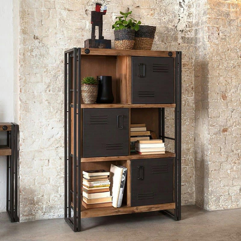 WORKSHOP - Bibliothèque style industriel 3 étagères et portes métal