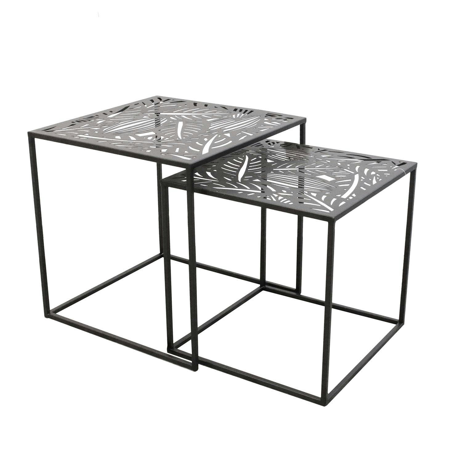 HAVANA - Duo de tables d'appoint en métal motifs feuilles noir