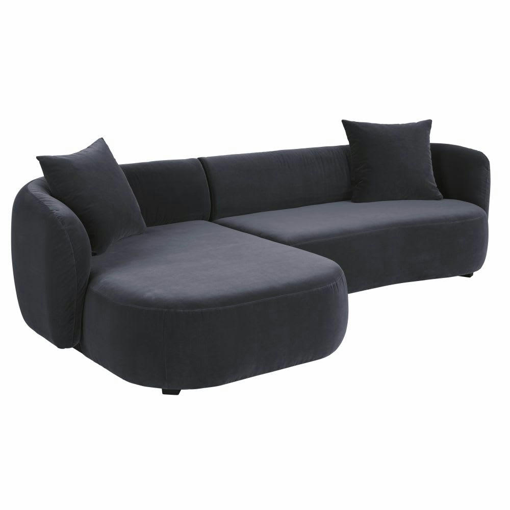 Curve - Canapé d'angle gauche 4/5 places en velours gris anthracite
