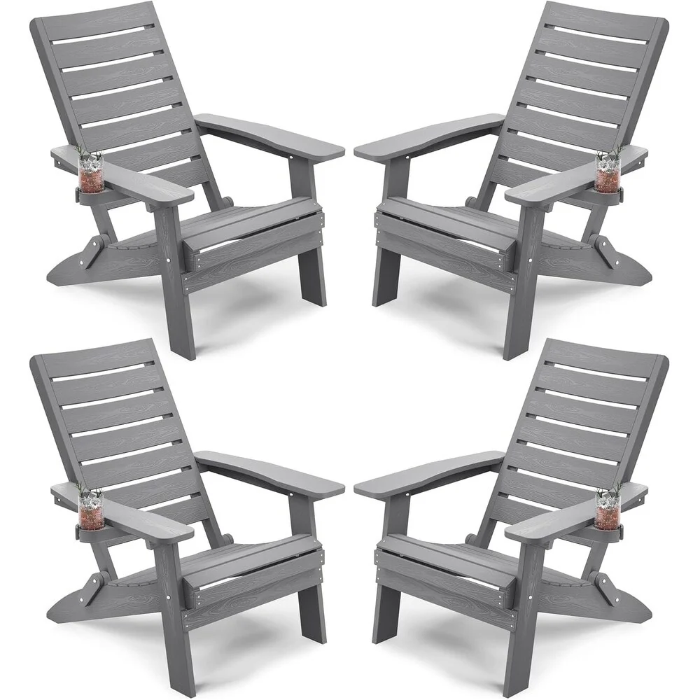 WINSOON HIPS Folding Adirondack Chairs with Arc Back & Cup Holder Set Of 4