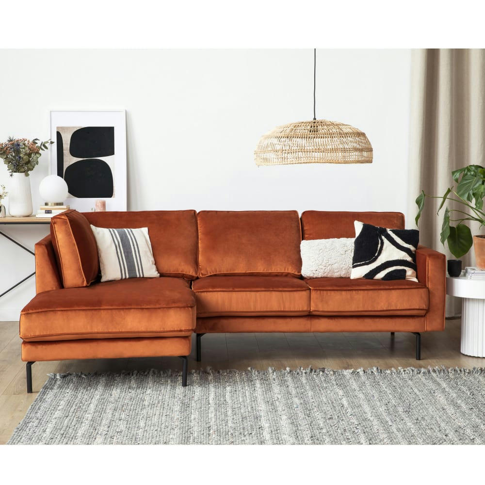 ORSO - Canapé d'angle gauche en velours rouille 3 places