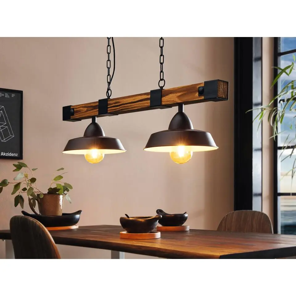 EGLOOldburyHanglamp-E27-86cm-Zwart/Bruin/Landelijk
