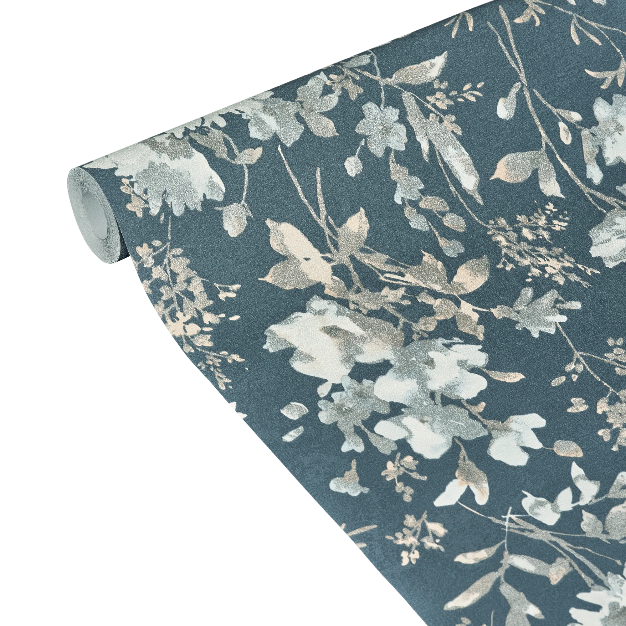 CosmoLiving Papier peint intissé PETAL POETRY bleu nuit et argenté