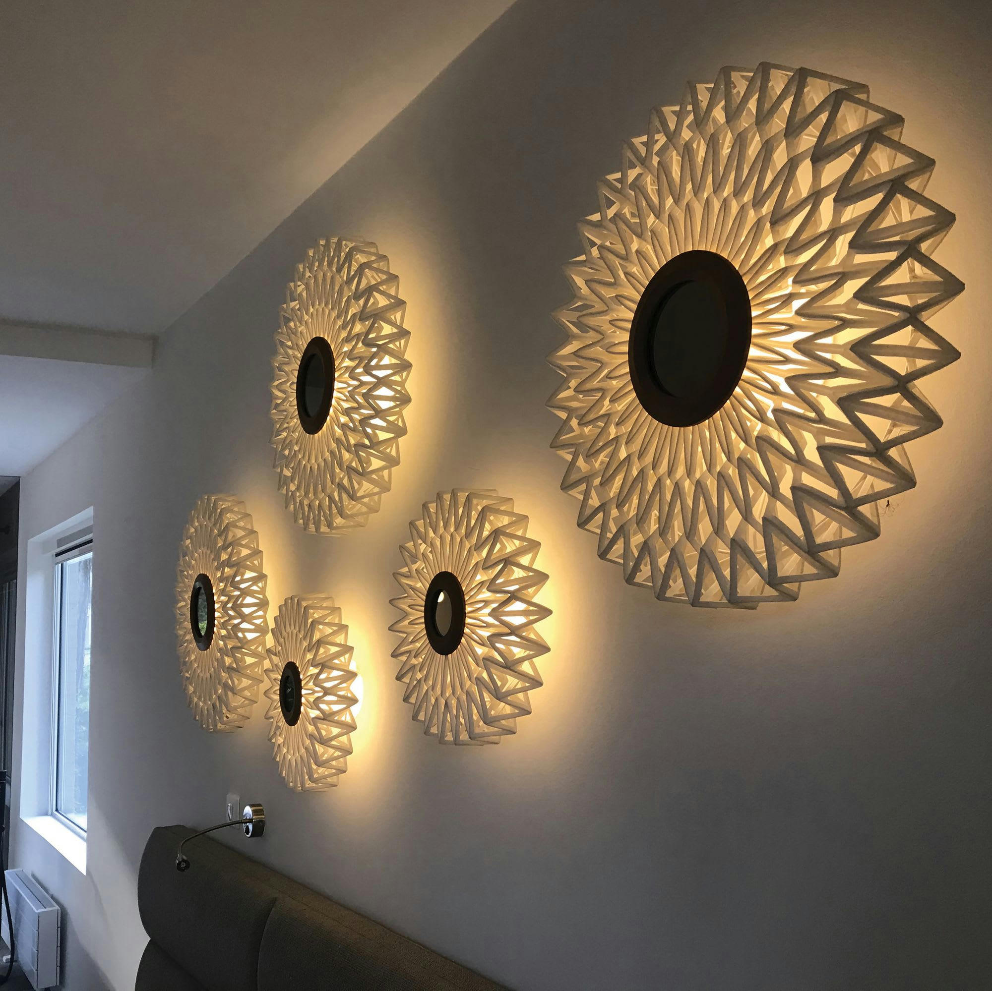 MATAHARI - Applique en tissu blanc cassé avec miroir Ø60cm