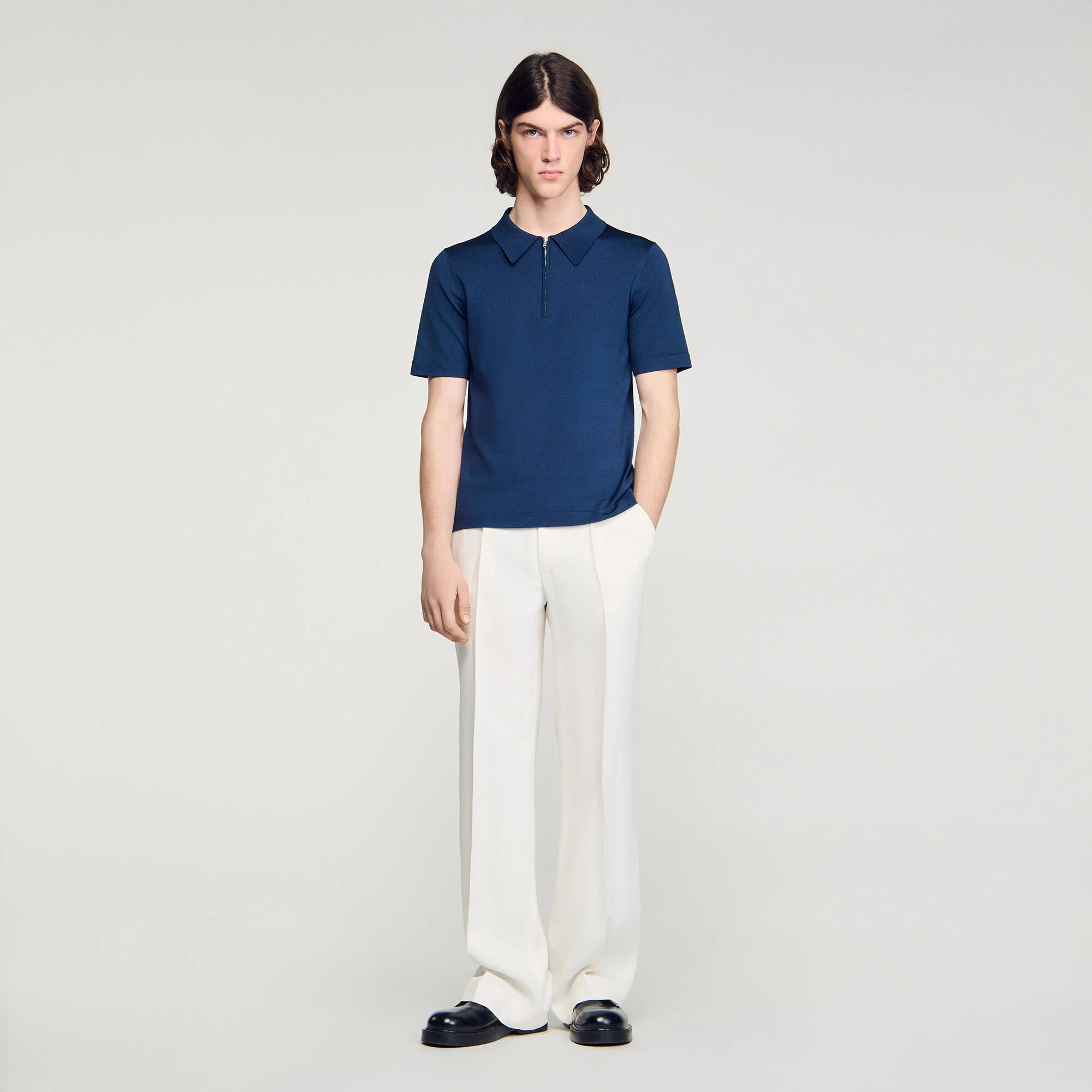 Polo en maille à col zippé