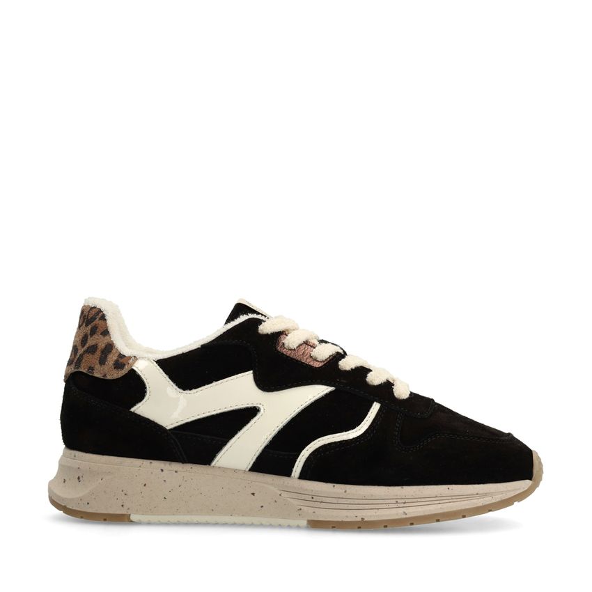 Manfield Zwarte suède sneakers met details