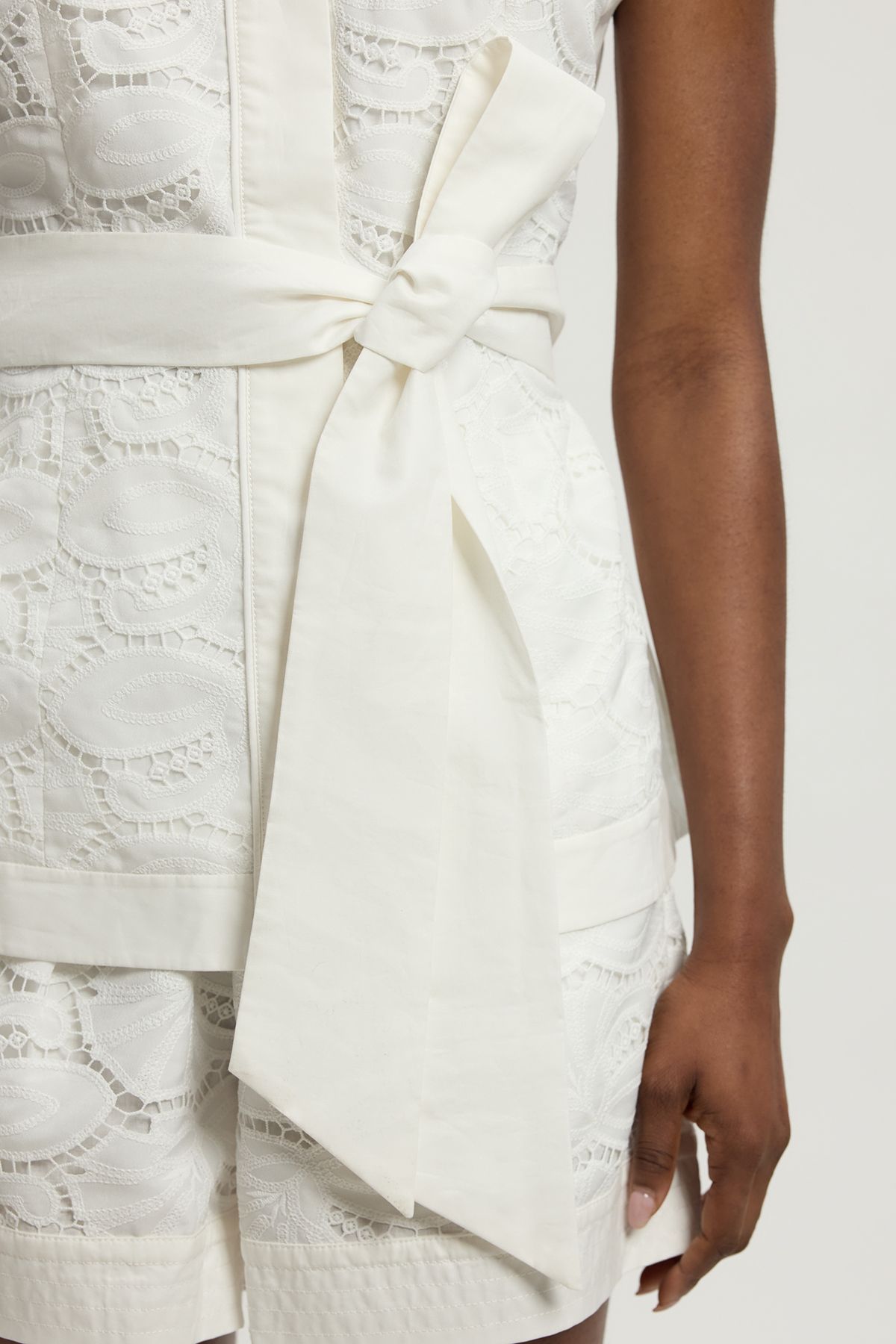 KarenMillen Cutwork Cotton Tie Detail Woven Top