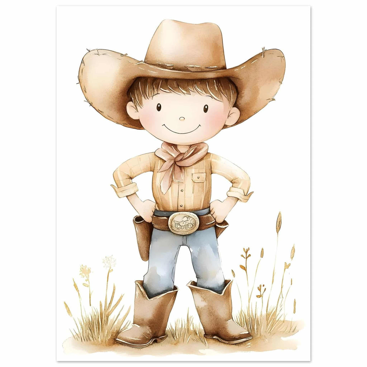 Artfulprints Poster Avontuurlijke cowboy  - 50x70 cm - Bruin