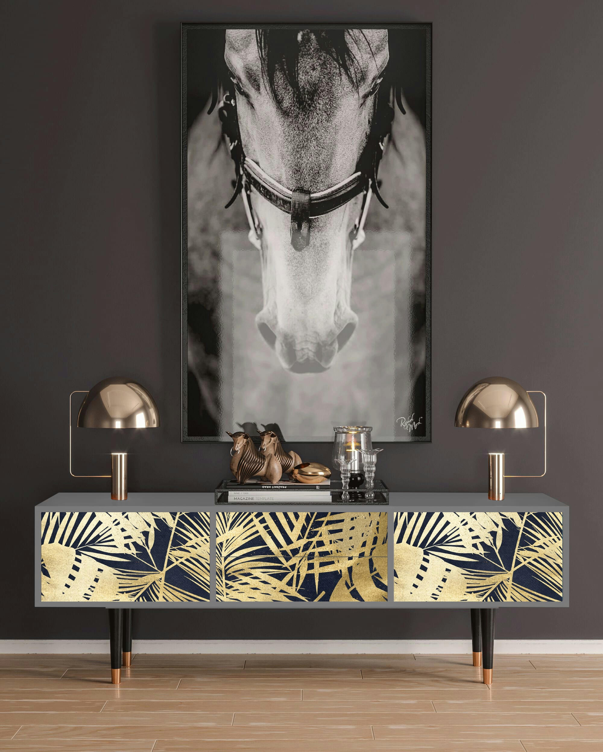 JUNGLE VIBES - Meuble TV  bleu et jaune 2 tiroirs et 2 portes L 170 cm