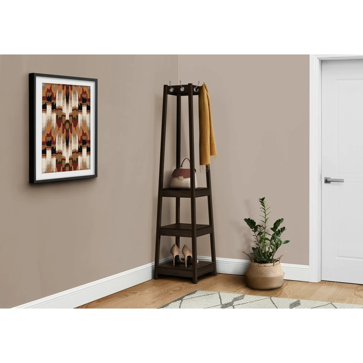 Coat Rack - 72 High - Corner With 3 Shelves