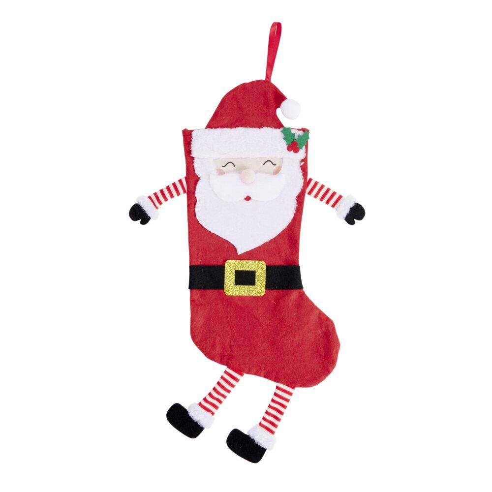 Chaussette décorative à suspendre Père No&euml;l feutrine rouge 25xH64cm