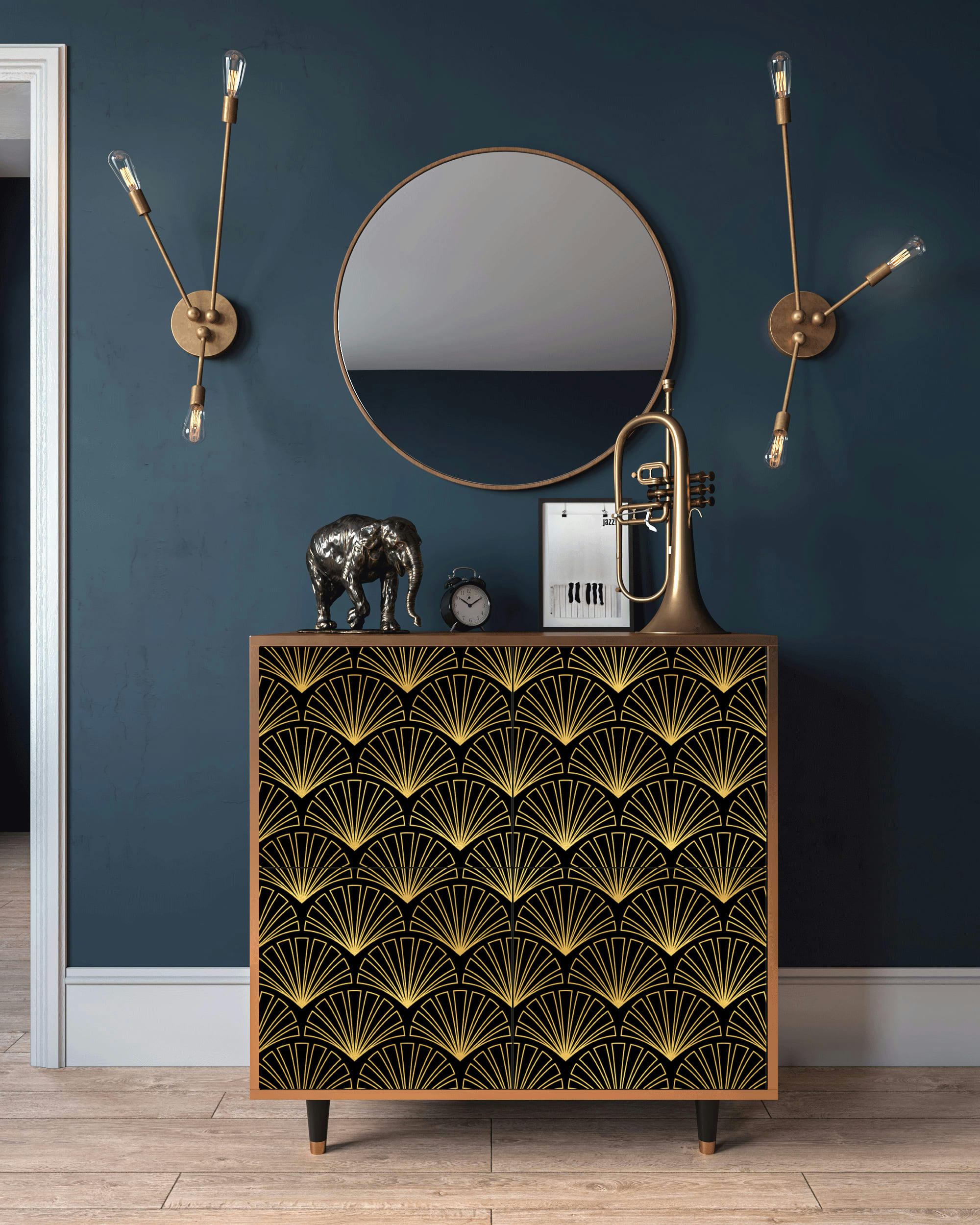 BIRD OF JUNO - Buffet  noir 4 portes L 94 cm