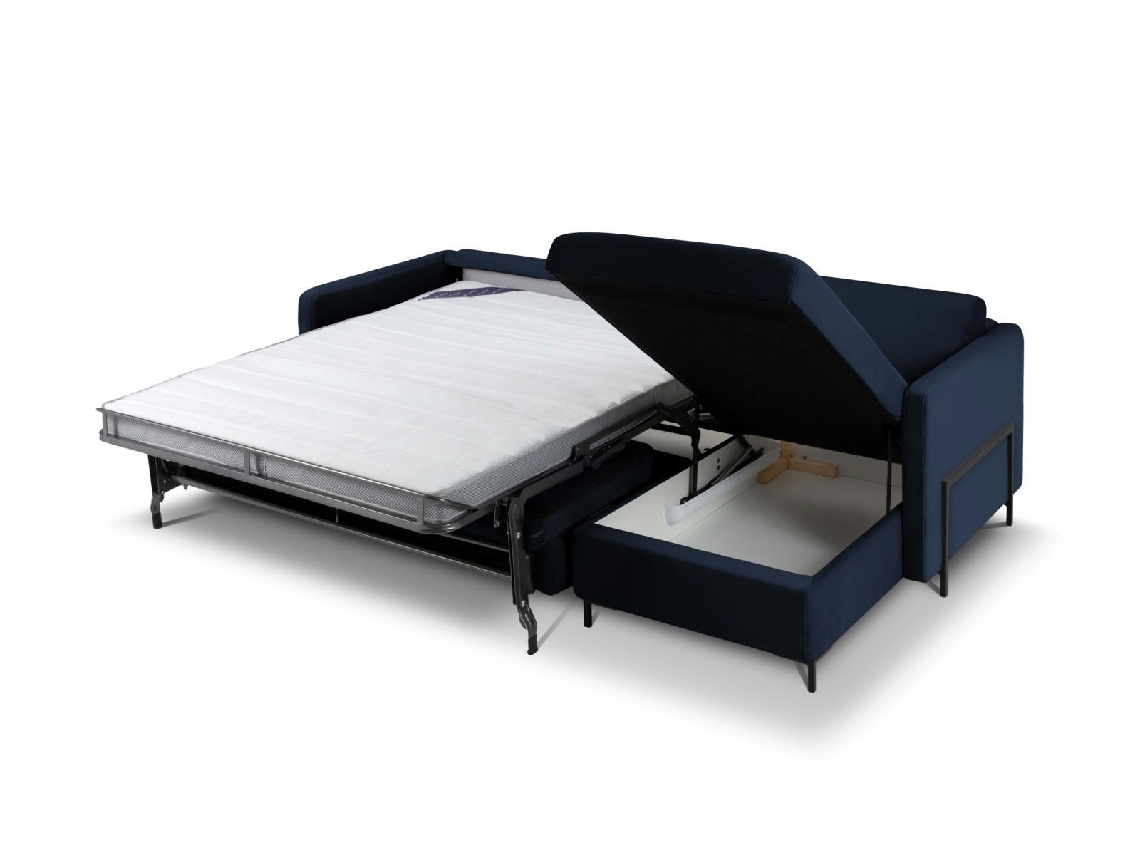 YANIS - Canapé D'Angle Droit Convertible Coffre 5 place Tissu Structurel Beige