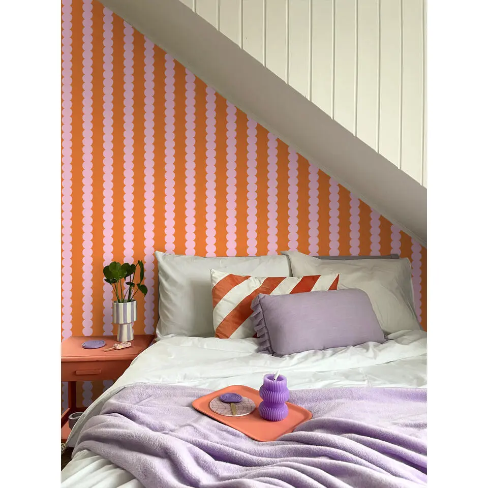 ESTAhome behang grafische print roze en oranje - 50 x 900 cm