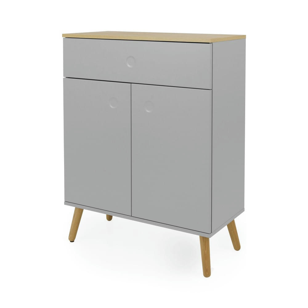 DOT - Petit buffet en bois 1 tiroir 2 portes L74cm gris clair