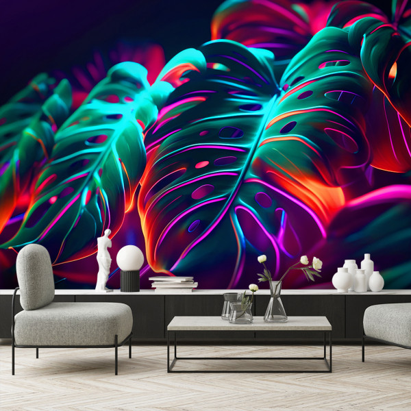 Feeby Fototapeta, Liście monstera w futurystycznym stylu 150x105