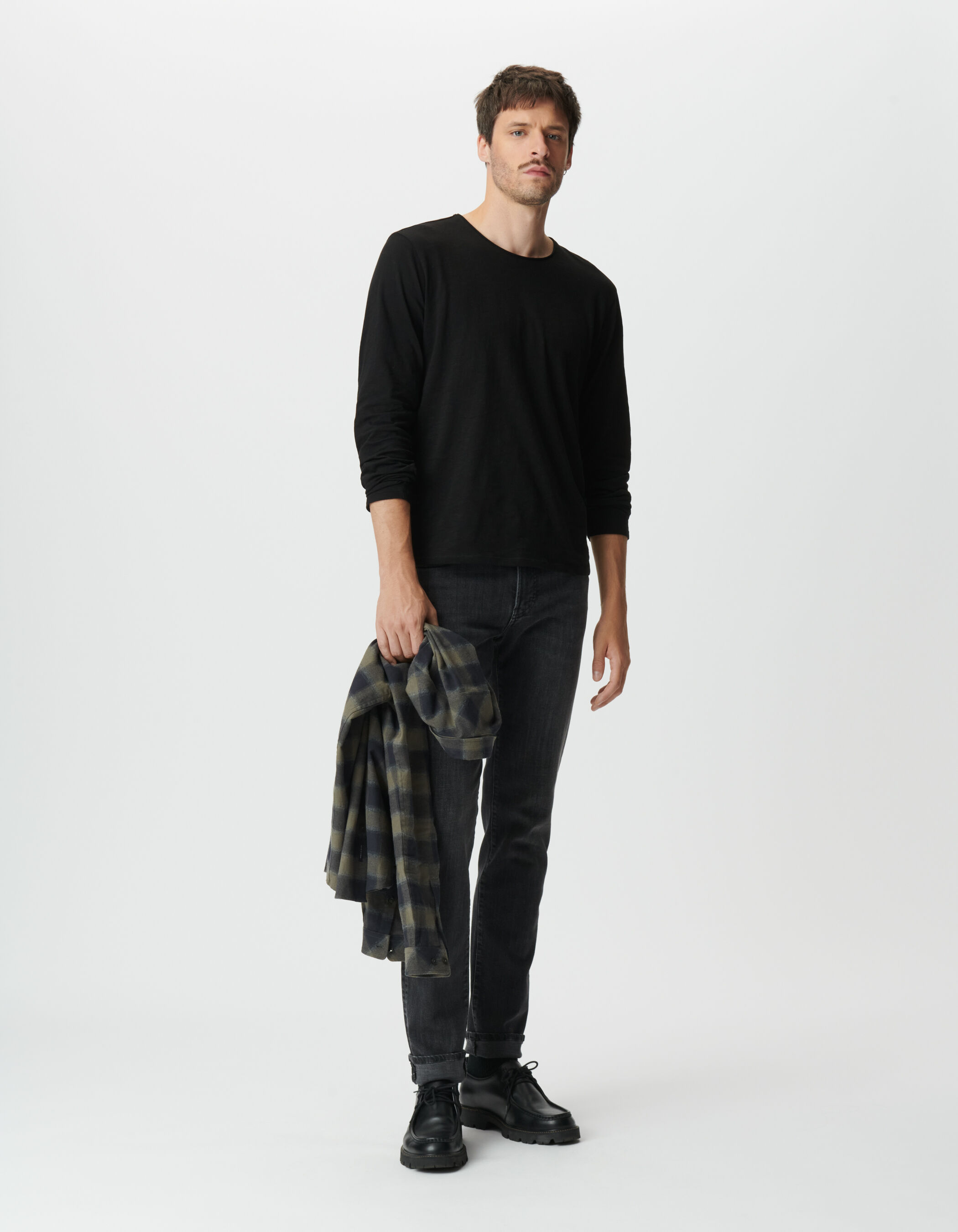 T-shirt manches longues noir coton bio flammé Homme