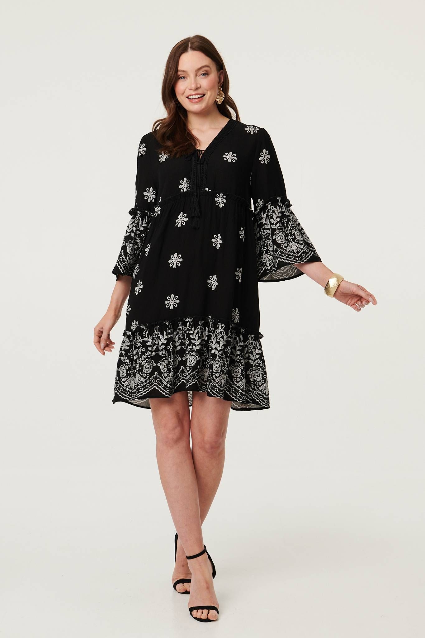 Izabel London Border Print Relaxed Tiered Short Dress
