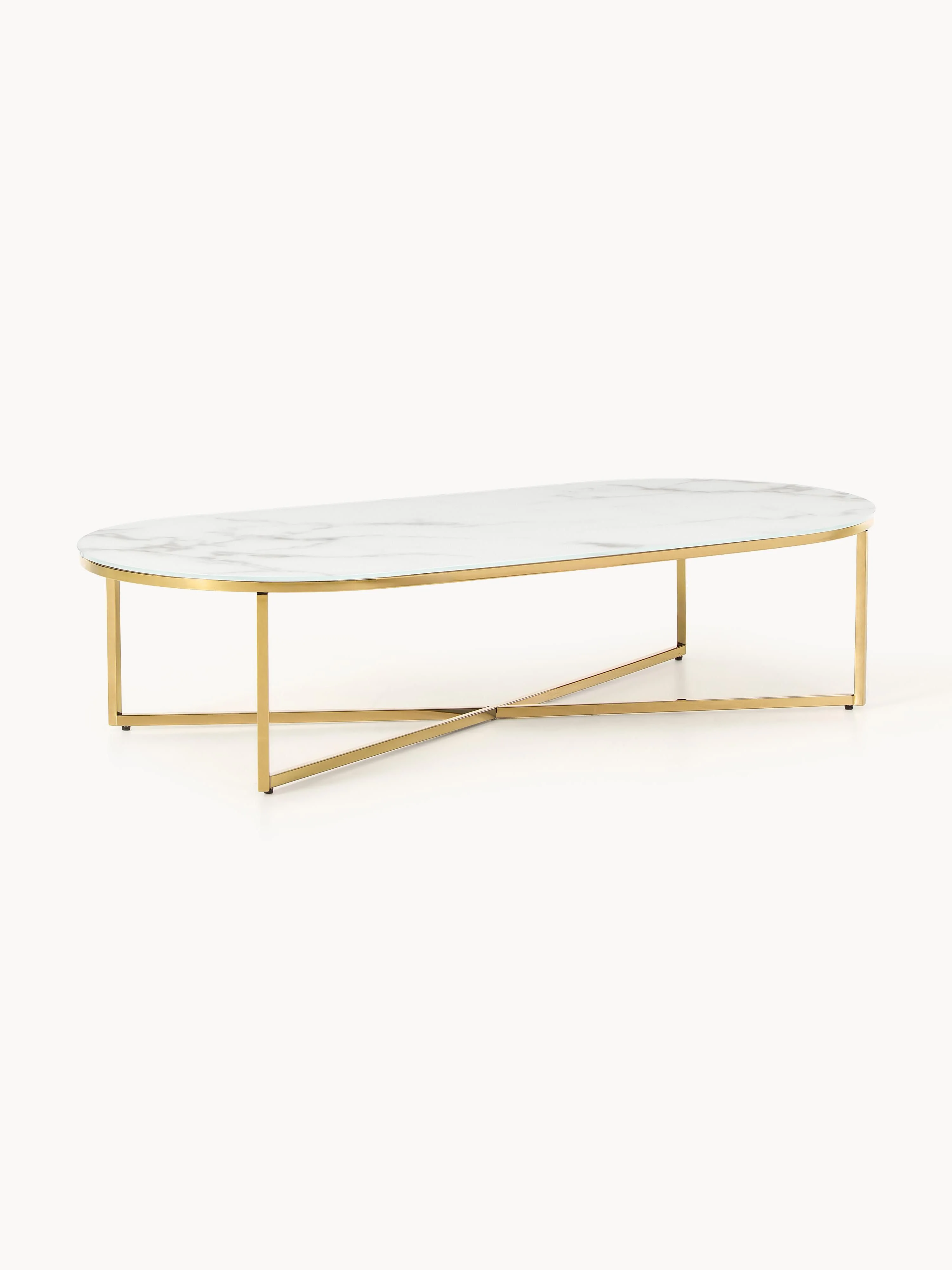Ovaler Couchtisch Antigua mit Glasplatte in Marmor-Optik