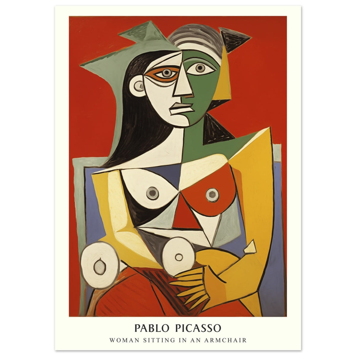 Artfulprints Poster Pablo Picasso - Woman sitting in an armchair  - 50x70 cm - Rood