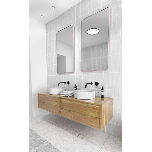 Glass Warehouse 40 in. H x 22 in. W Radius Corner Stainless Steel Framed Mirror