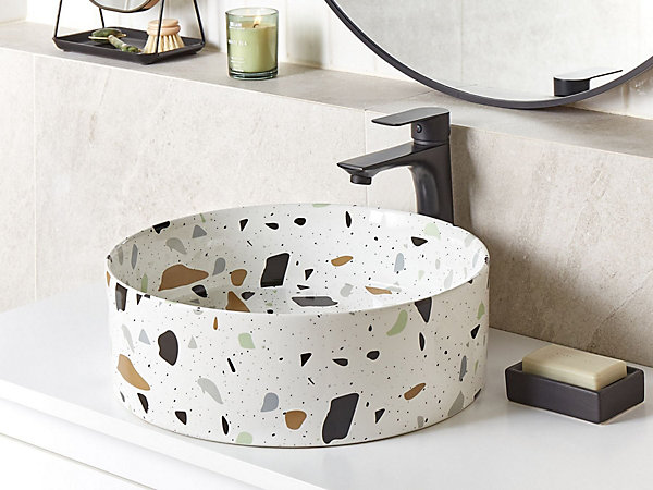 Lavabo en céramique 40 cm effet terrazzo blanc NULES
