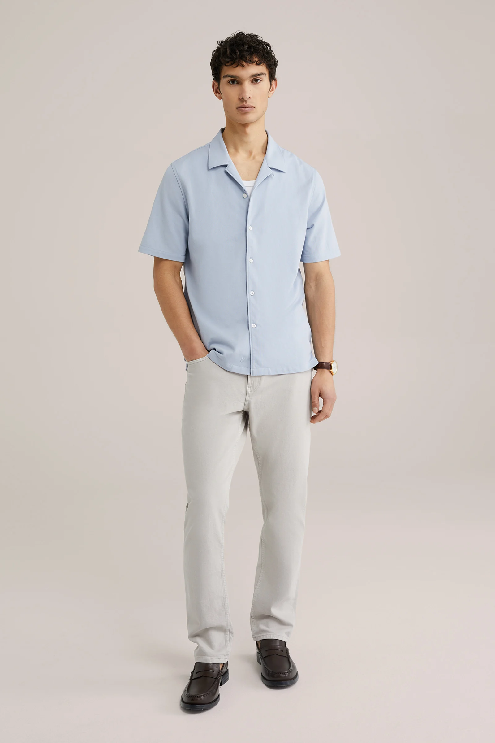 Heren Slim fit overhemd van piquejersey