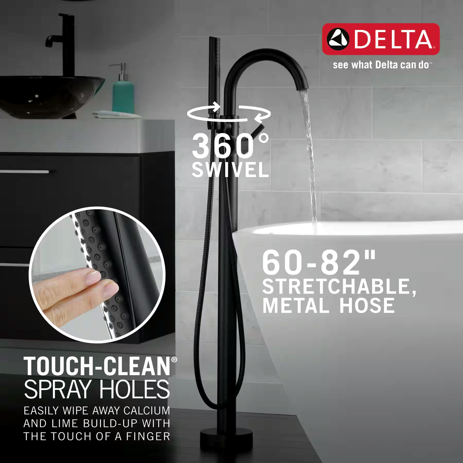 Delta 1H Floor Tub Filler Trim Hand Shower, Matte Black