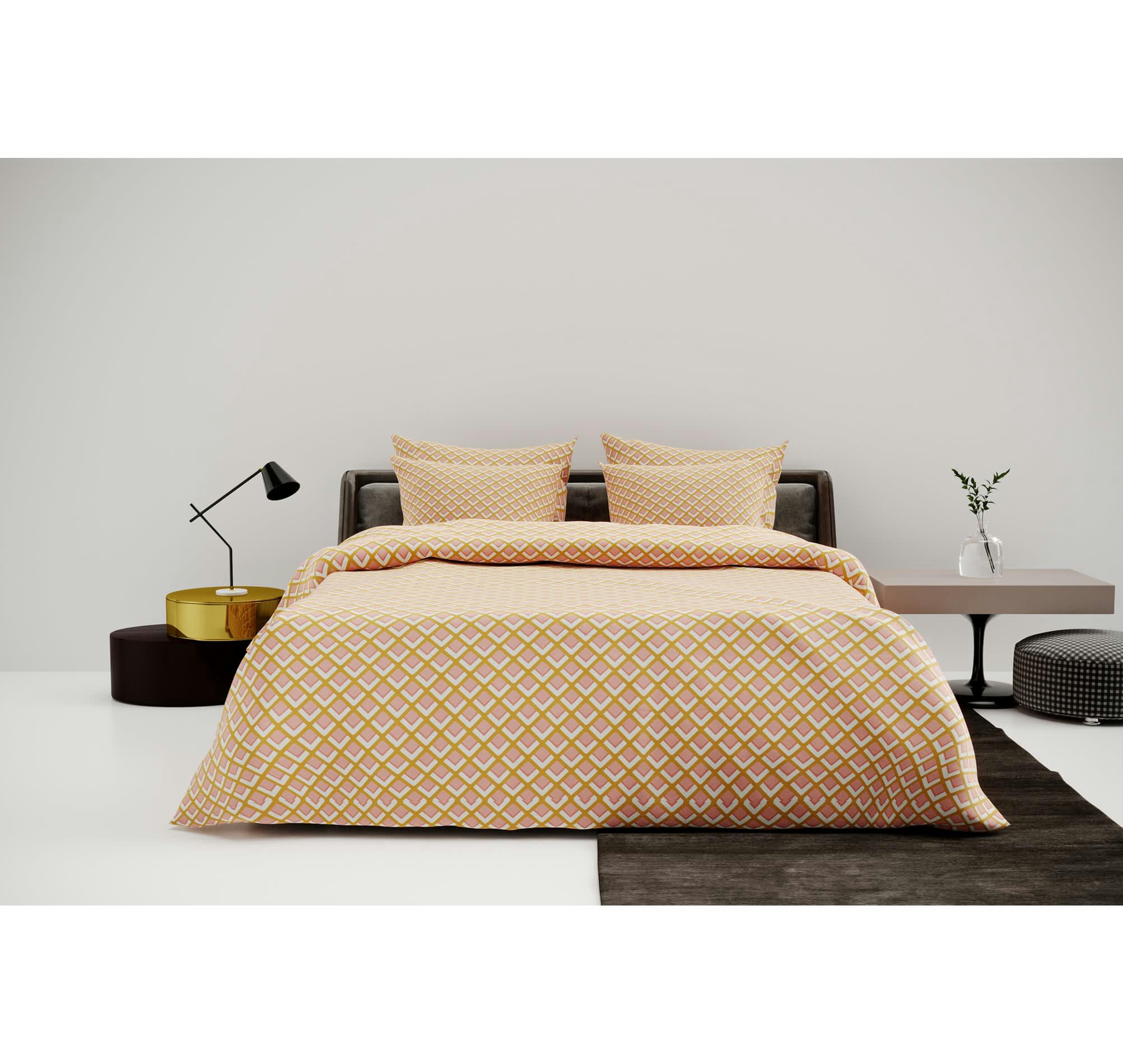 ELVI - Parure de lit en satin de coton motif géométrique 260x240cm