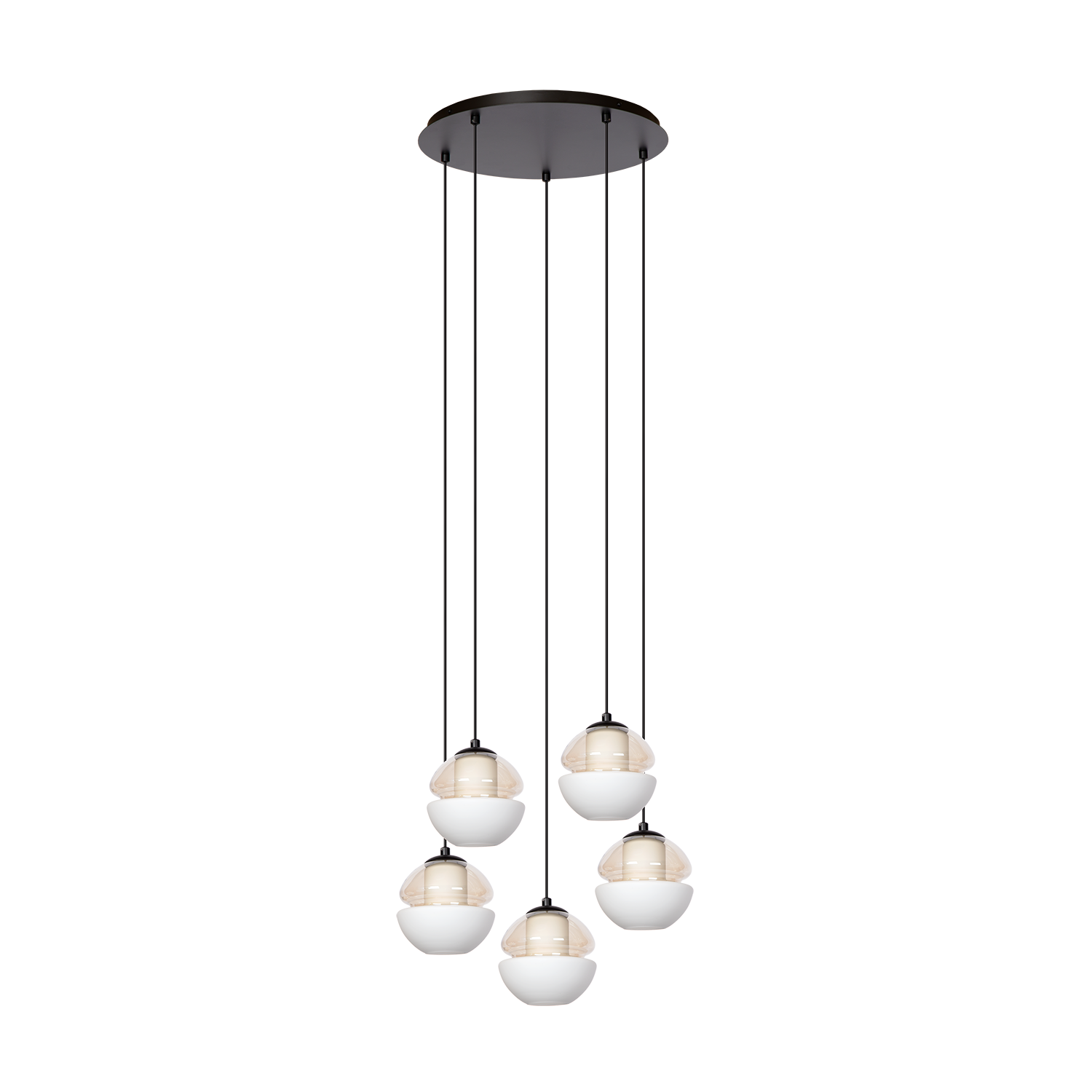 Atmooz Reese 5 Hanglamp – Zwart – Cognac & Opaalglas – 5 Lichtpunten