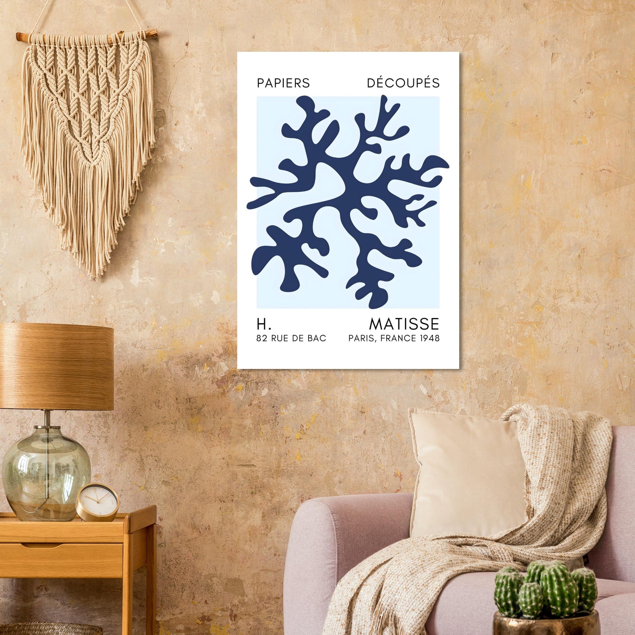 Artfulprints Poster Matisse – Dreamy coral flower navy blue I  - 70x100 cm - Blauw