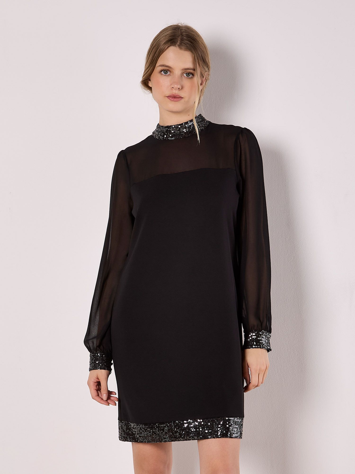 Apricot Sequin Trim Shift Mini Dress