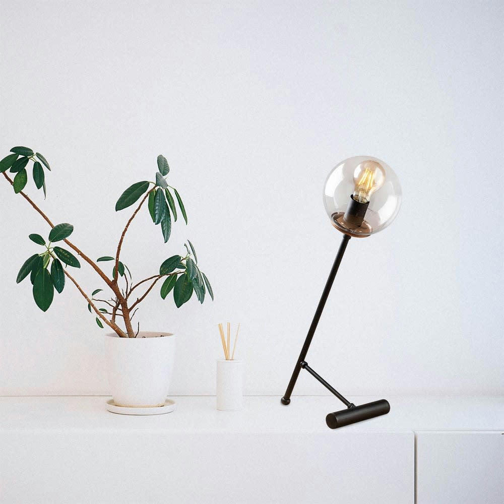 BIRDIE - Lampe de table noire moderne avec sphère en verre transparent