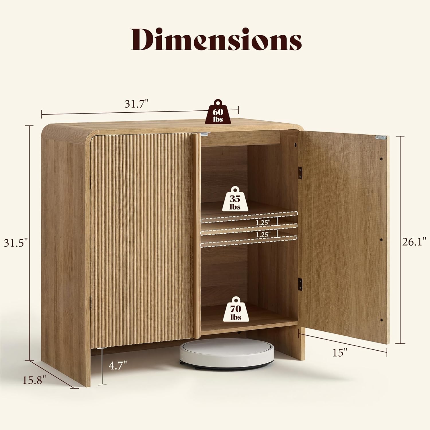 AMERLIFE Fluted Buffet Cabinet with Storage, Modern Sideboard Cabinet with 2 Doors & Adjustable Shelf, Console Table & Credenza for Living Room, Dining Room & Entryway, Natural Oak