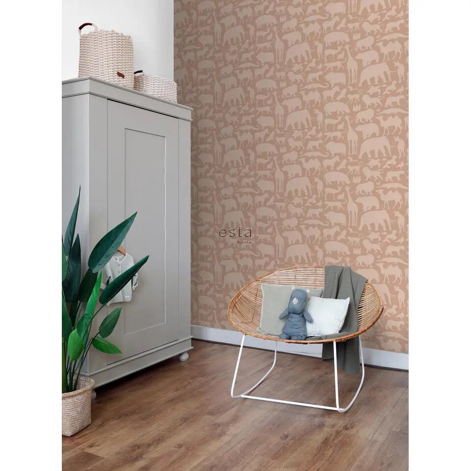 ESTAhome behang dieren terracotta - 53 cm x 10.05 m