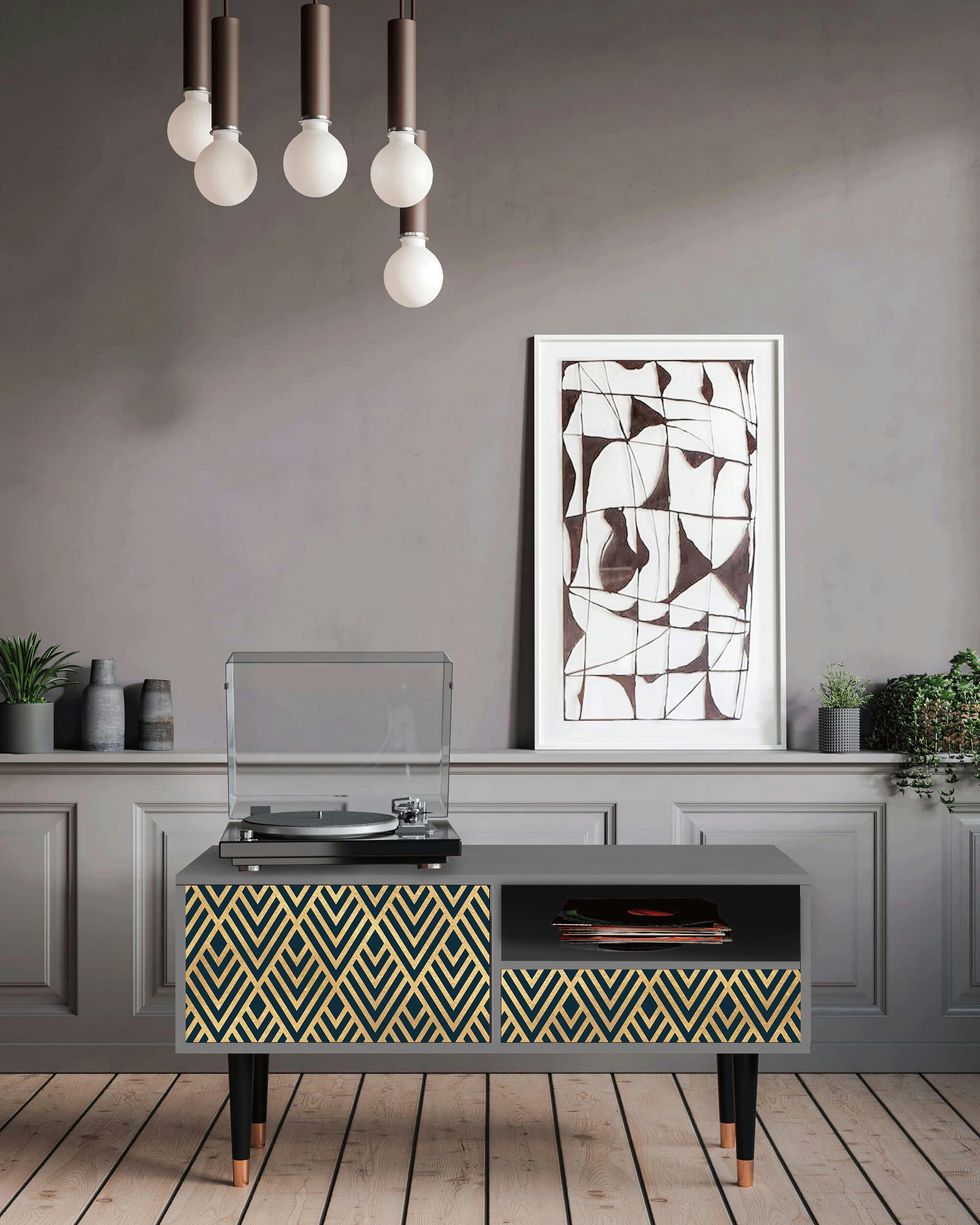 EGYPT TRIANGLES - Meuble TV  bleu 1 tiroir et 1 porte L 115 cm